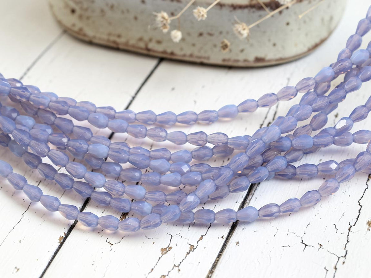 *30* 5x7mm Purple Opaline Fire Polished Teardrop Beads