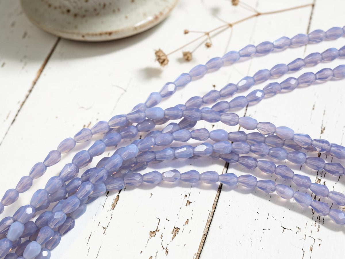 *30* 5x7mm Purple Opaline Fire Polished Teardrop Beads