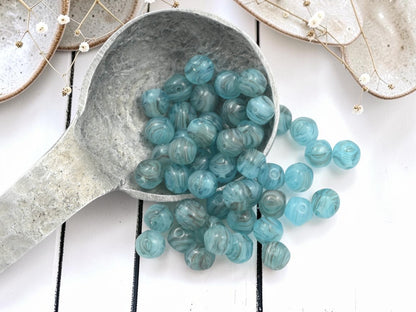 *50* 6mm Blue Aqua Hurricane Round Druk Beads