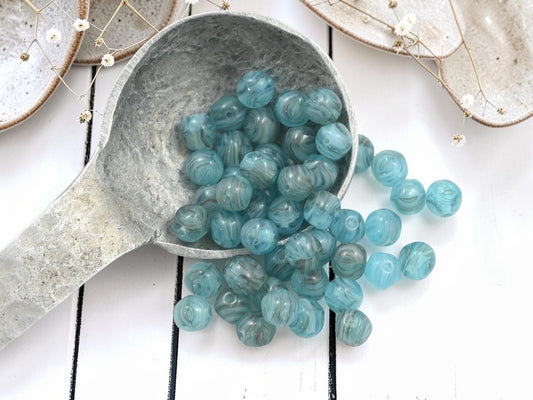 *50* 6mm Blue Aqua Hurricane Round Druk Beads