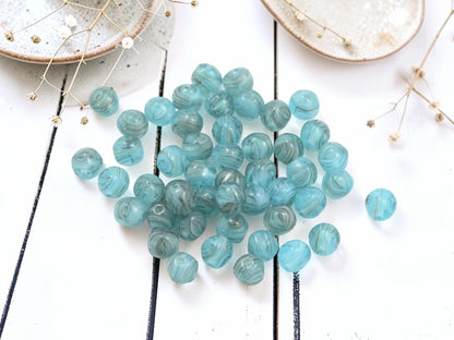 *50* 6mm Blue Aqua Hurricane Round Druk Beads