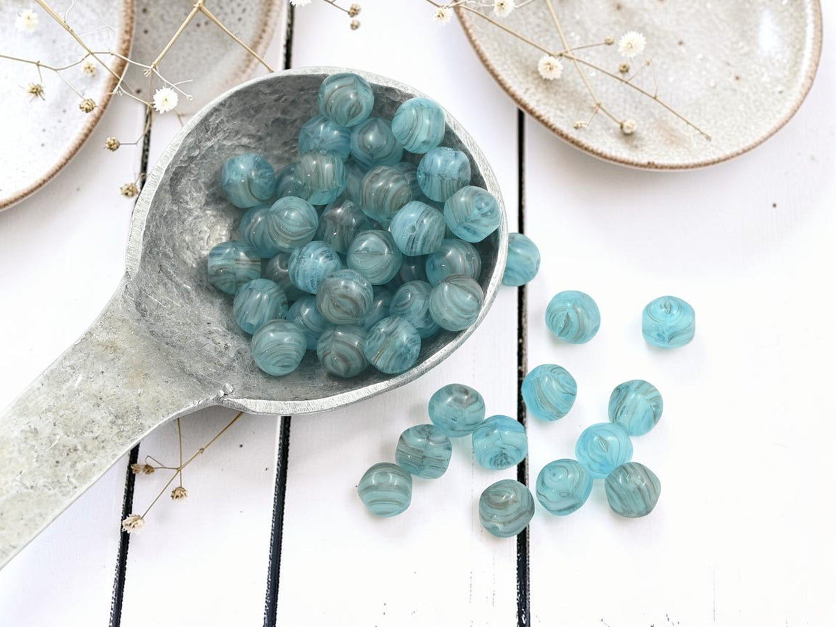 *50* 6mm Blue Aqua Hurricane Round Druk Beads