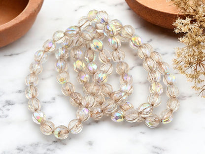 *20* 8mm Metallic Beige Washed Crystal AB Faceted Round Melon Beads