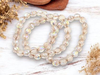 *20* 8mm Metallic Beige Washed Crystal AB Faceted Round Melon Beads