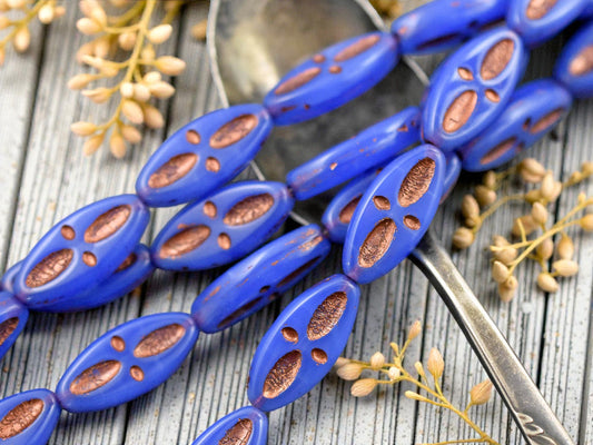 *10* 20x9mm Copper Washed Blue Opaline Marquise Oval Beads
