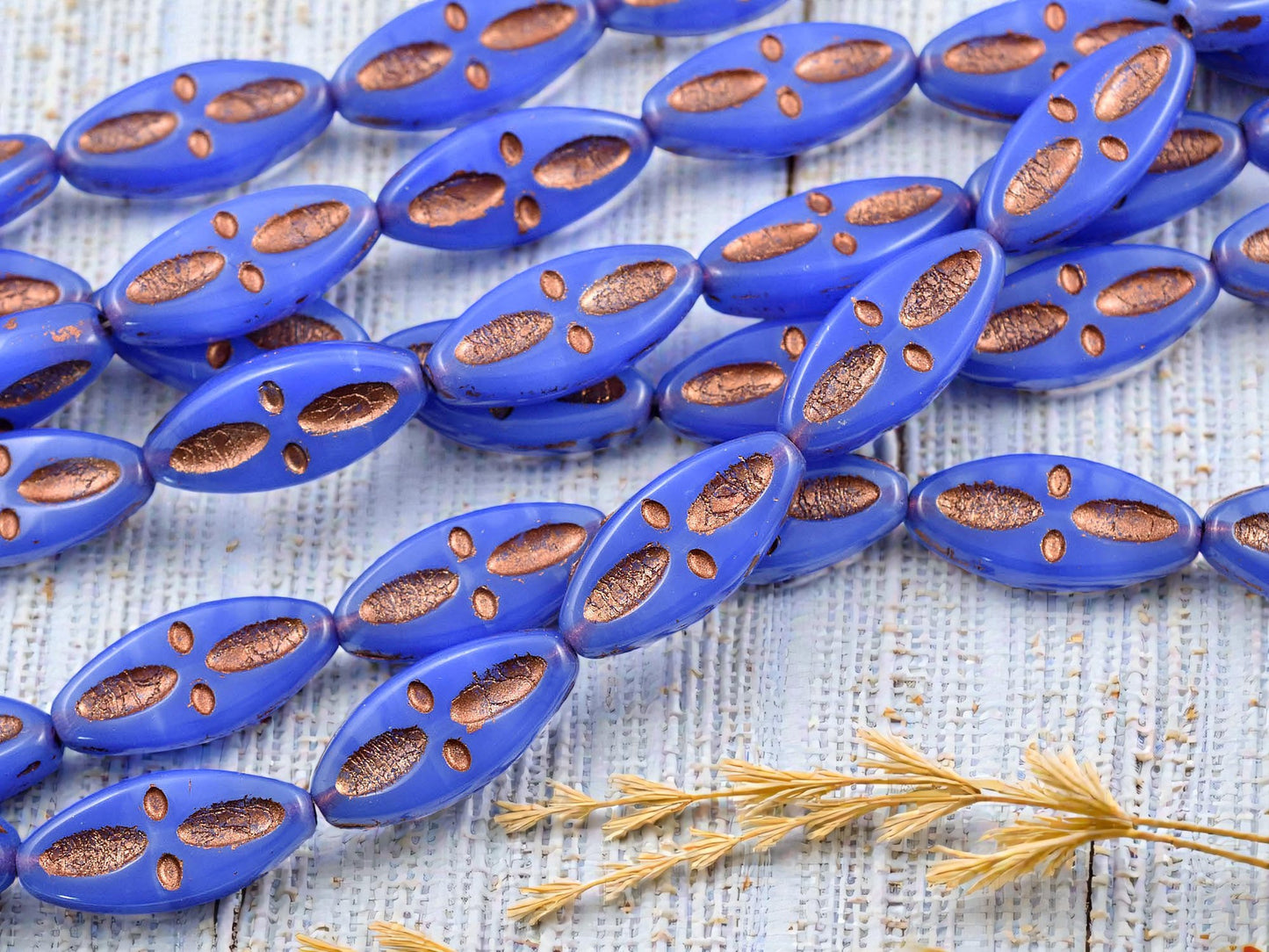 *10* 20x9mm Copper Washed Blue Opaline Marquise Oval Beads