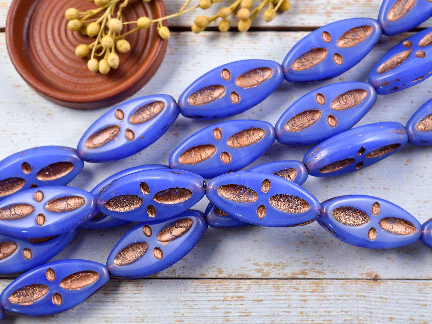 *10* 20x9mm Copper Washed Blue Opaline Marquise Oval Beads