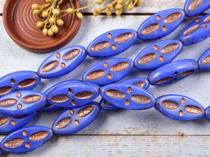 *10* 20x9mm Copper Washed Blue Opaline Marquise Oval Beads