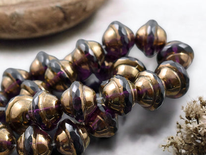 *12* 10x12mm Bronze Washed Amethyst Saturn Beads