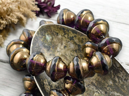 *12* 10x12mm Bronze Washed Amethyst Saturn Beads