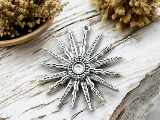 58mm Antique Silver Sunray Pendant