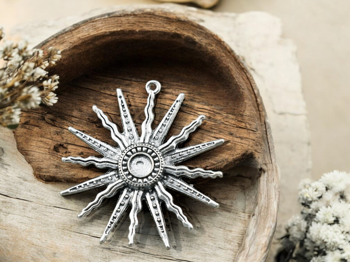 58mm Antique Silver Sunray Pendant