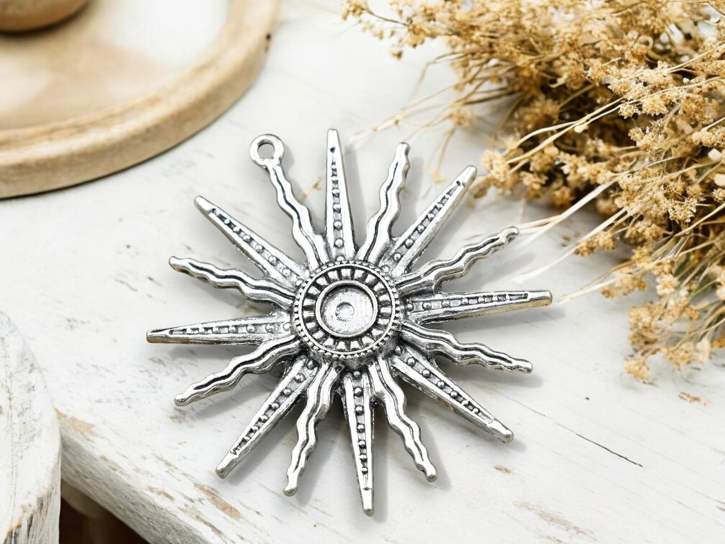 58mm Antique Silver Sunray Pendant