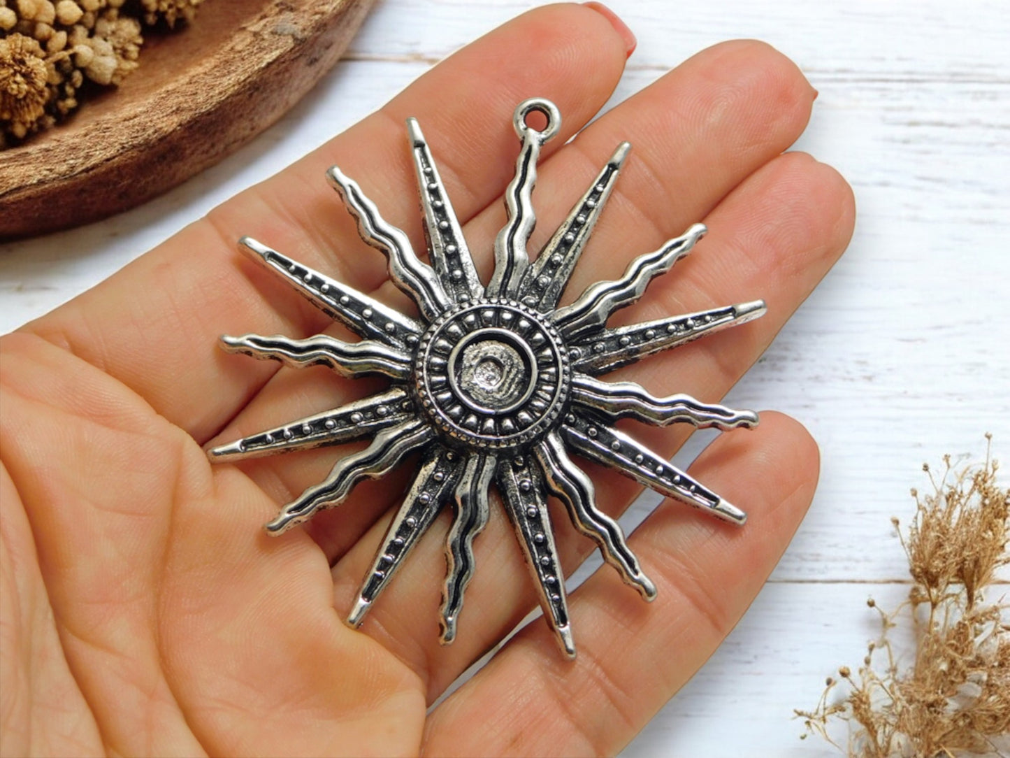 58mm Antique Silver Sunray Pendant