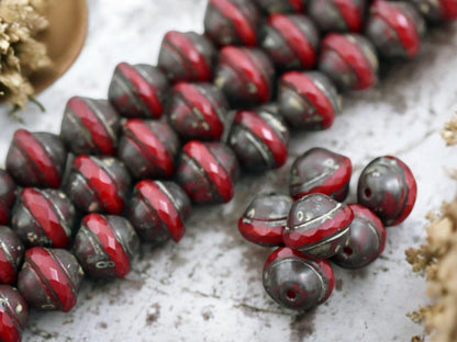 *10* 9x11mm Red Opaline Picasso Saturn Beads