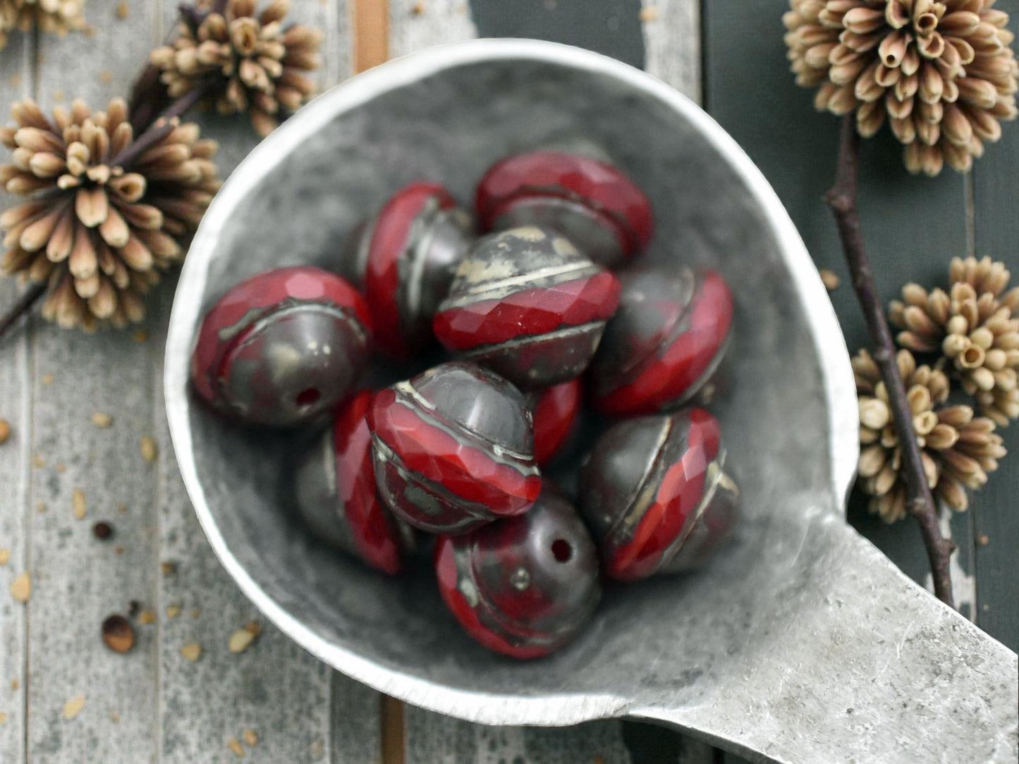 *10* 9x11mm Red Opaline Picasso Saturn Beads