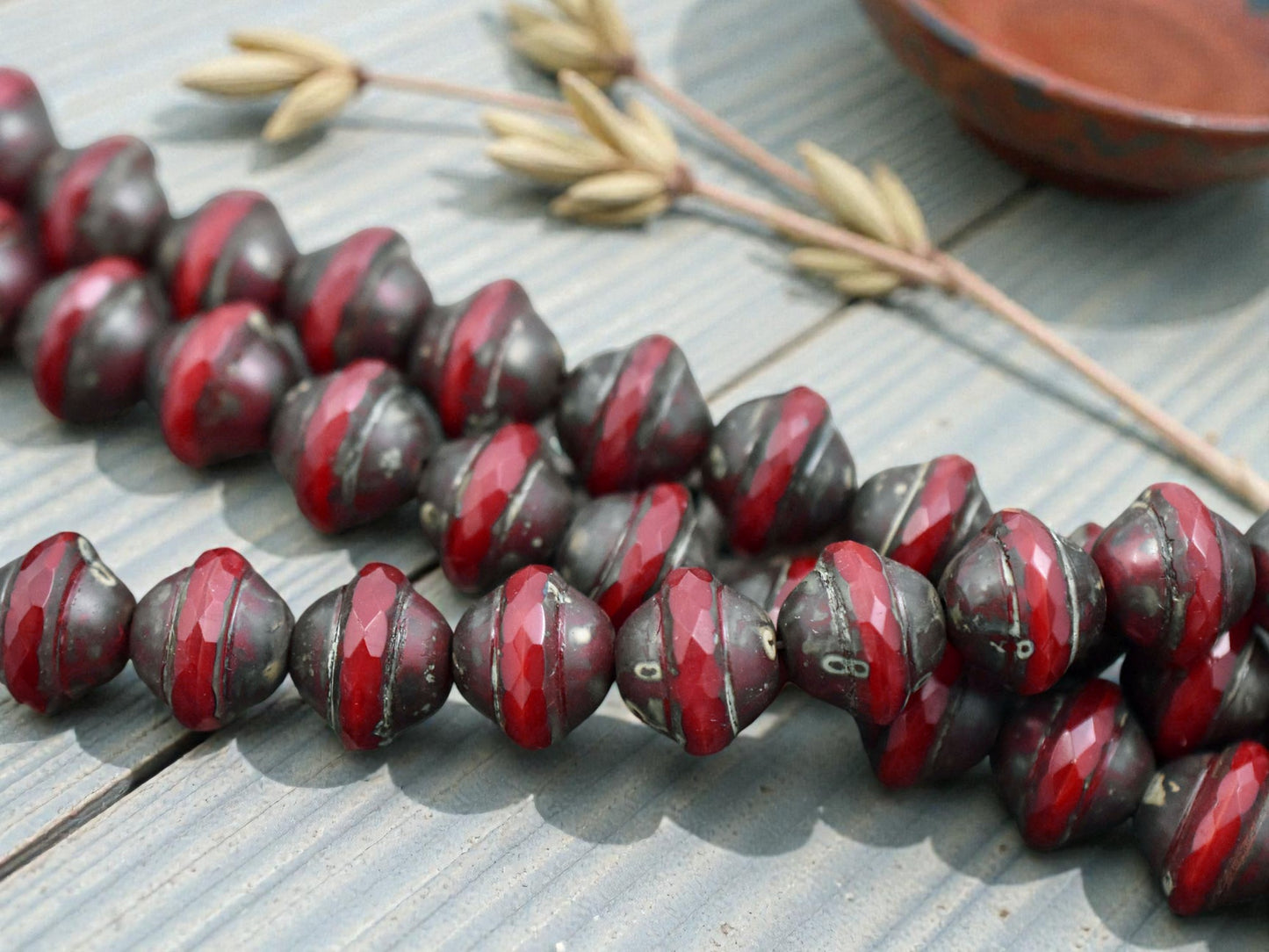 *10* 9x11mm Red Opaline Picasso Saturn Beads