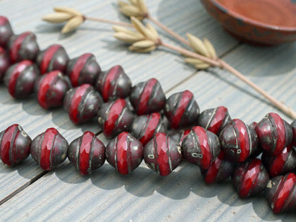 *10* 9x11mm Red Opaline Picasso Saturn Beads