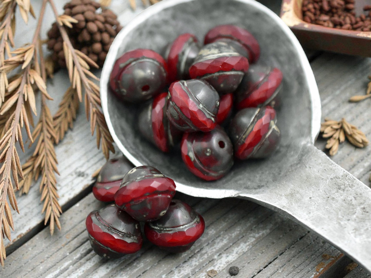 *10* 9x11mm Red Opaline Picasso Saturn Beads
