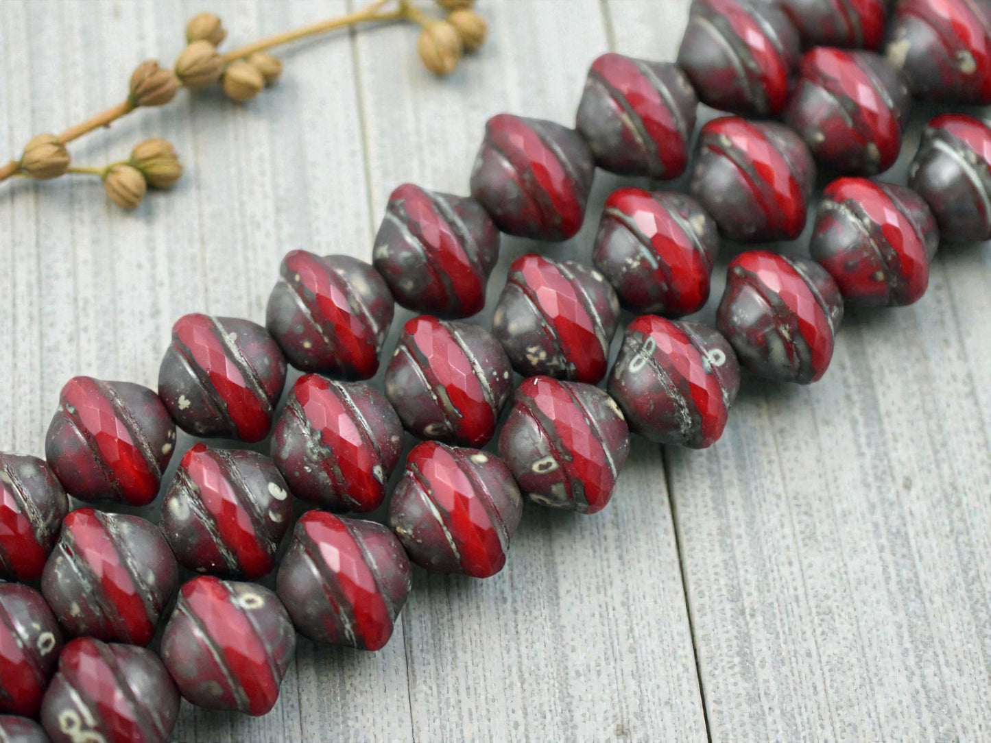 *10* 9x11mm Red Opaline Picasso Saturn Beads