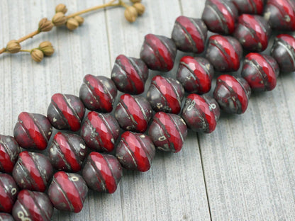 *10* 9x11mm Red Opaline Picasso Saturn Beads