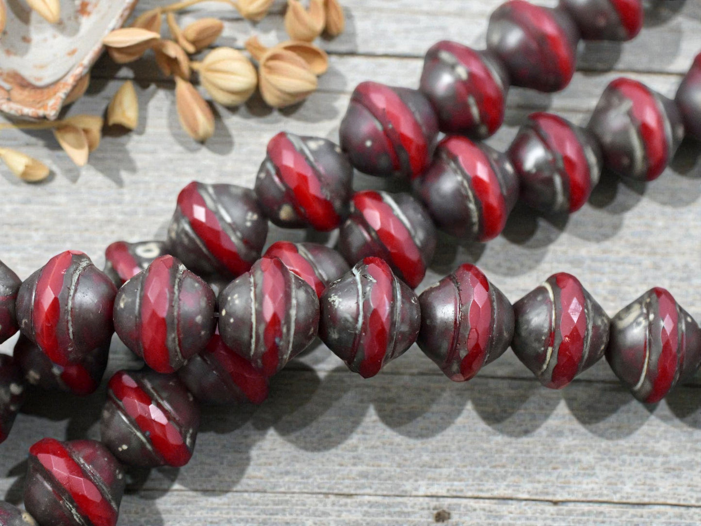 *10* 9x11mm Red Opaline Picasso Saturn Beads