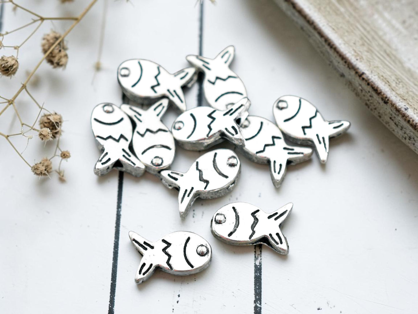Antique Silver Fish Beads -- Choose Your Size