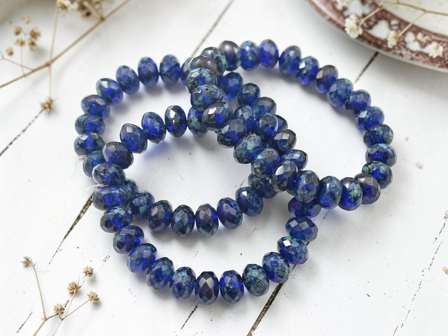 Translucent Cobalt Picasso Fire Polished Rondelle Beads