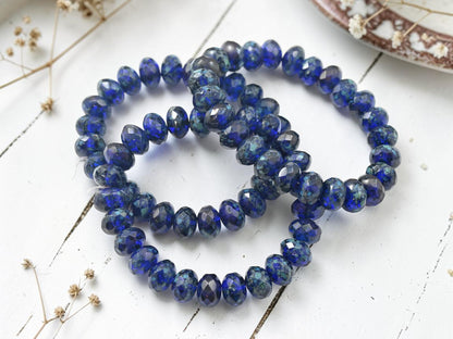 Translucent Cobalt Picasso Fire Polished Rondelle Beads