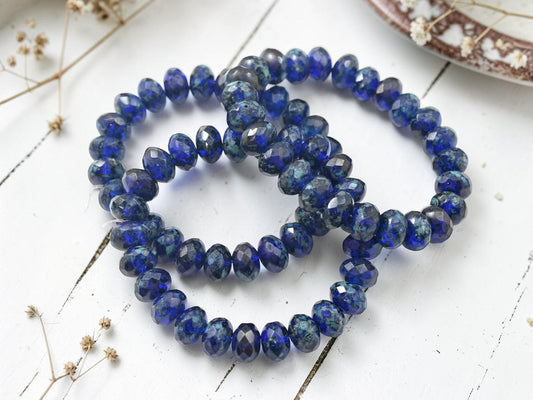 Translucent Cobalt Picasso Fire Polished Rondelle Beads