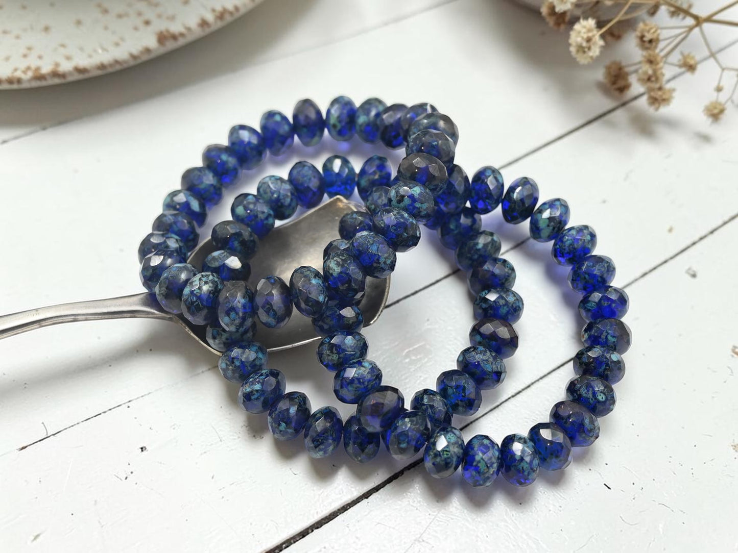 Translucent Cobalt Picasso Fire Polished Rondelle Beads
