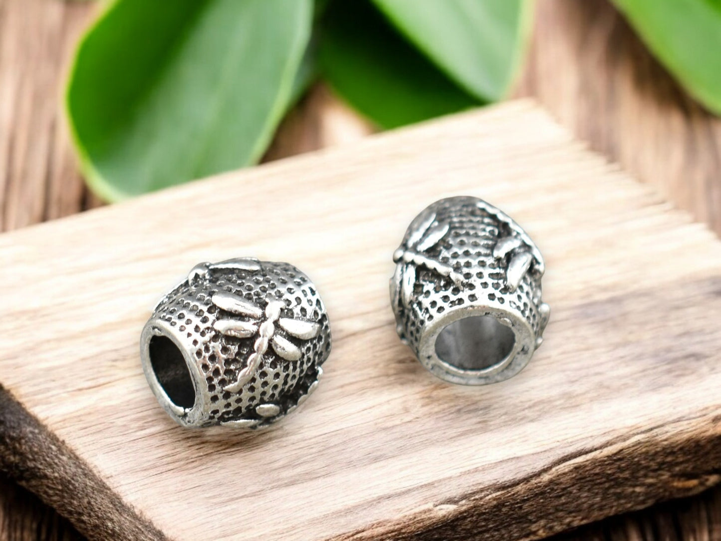 *20* 11x10mm Antique Silver Large Hole Dragonfly Barrel Beads