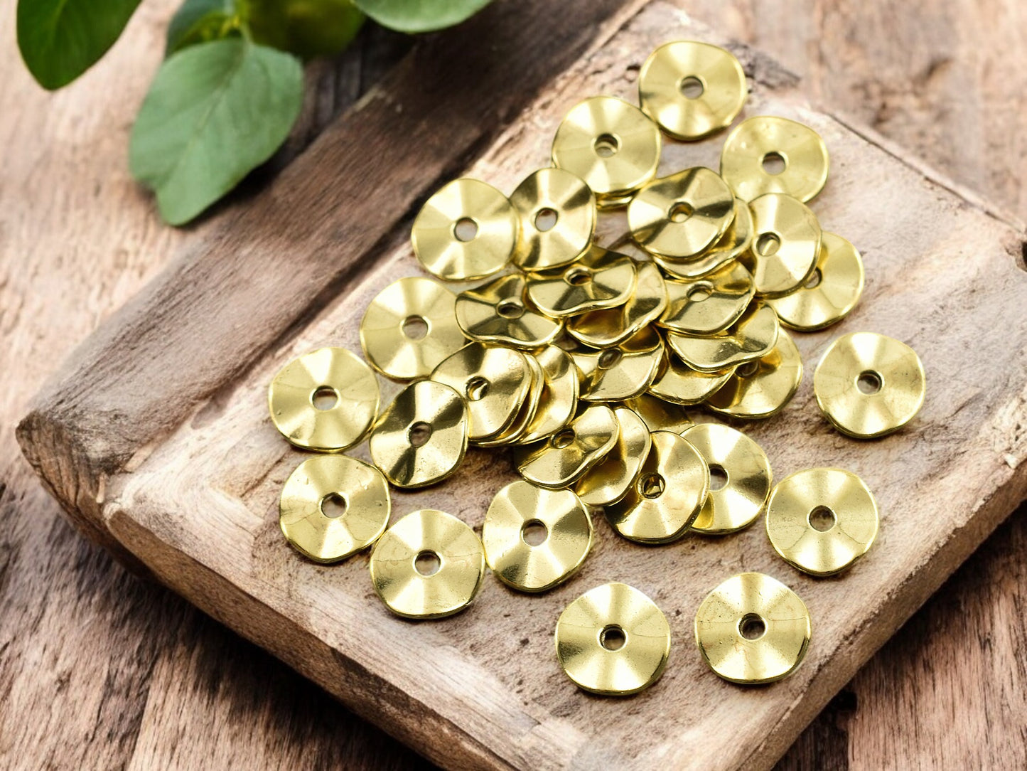 *50* 9x1mm Gold Wavy Disc Spacer Beads