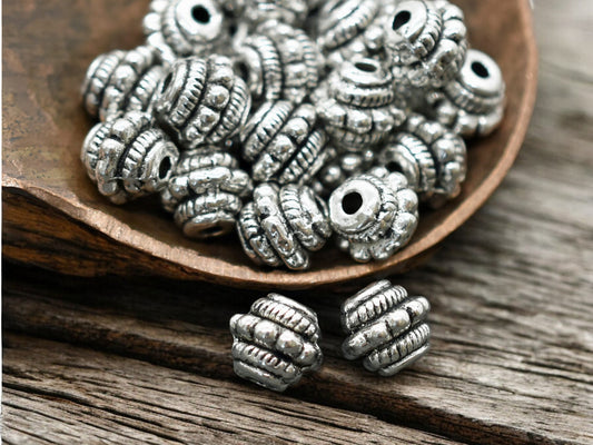 *100* 7mm Antique Silver Bali Style Barrel Spacer Beads