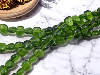 *20* 10x12mm Translucent Deep Olivine Oval Pillow Beads
