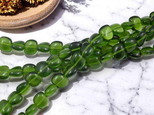 *20* 10x12mm Translucent Deep Olivine Oval Pillow Beads