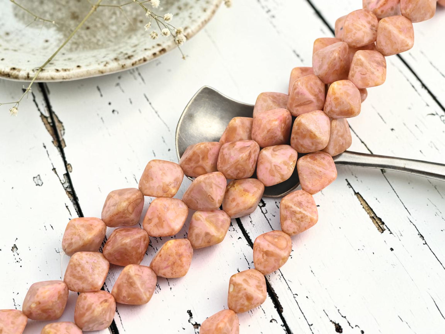 11mm Bronzed Alabaster Rose Pink Picasso Large Pinch Beads