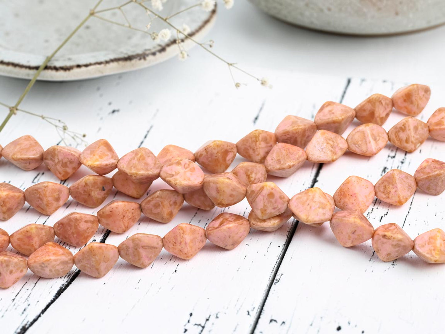 11mm Bronzed Alabaster Rose Pink Picasso Large Pinch Beads
