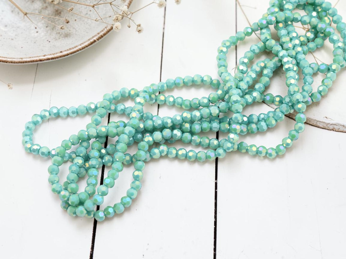 4mm Electroplated Turquoise Luster Faceted Round Beads (13" Strand)