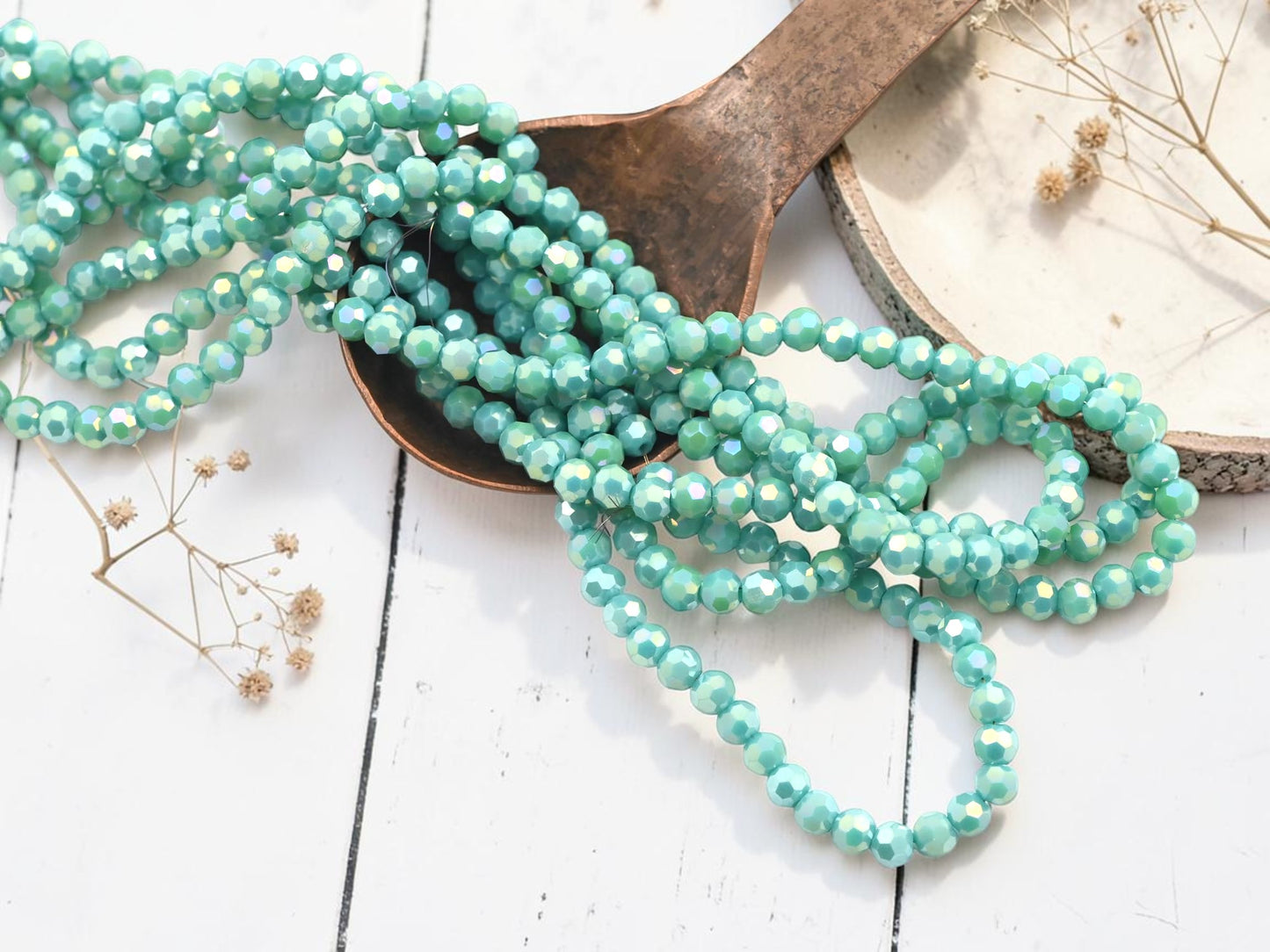 4mm Electroplated Turquoise Luster Faceted Round Beads (13" Strand)
