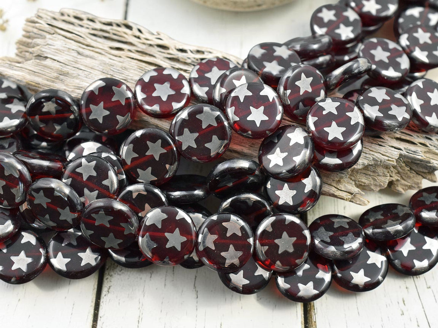 *15* 14mm Translucent Ruby Red Star Coin Beads