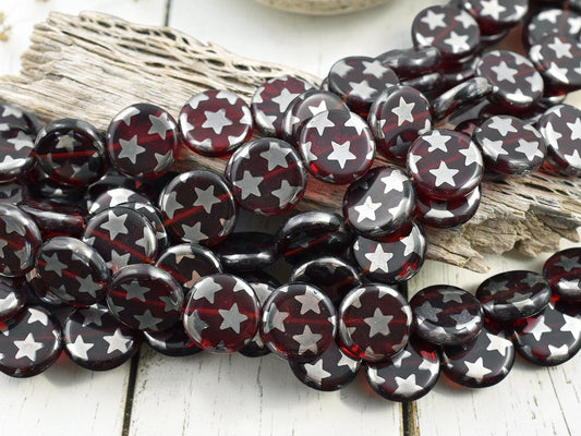 *15* 14mm Translucent Ruby Red Star Coin Beads