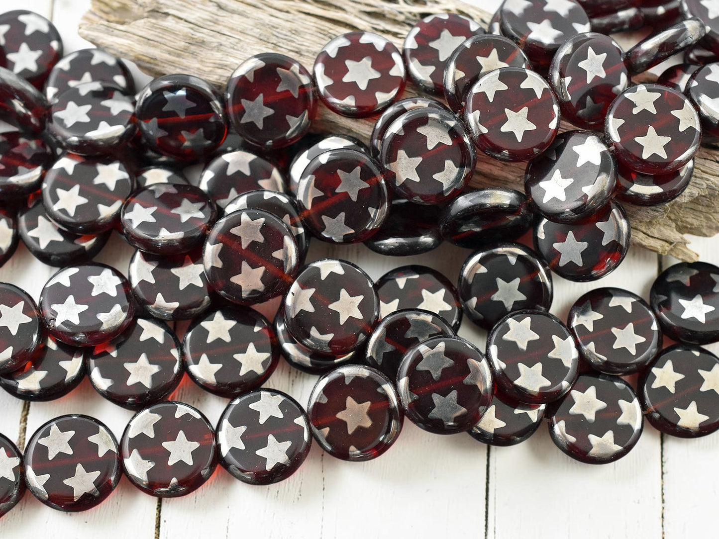 *15* 14mm Translucent Ruby Red Star Coin Beads