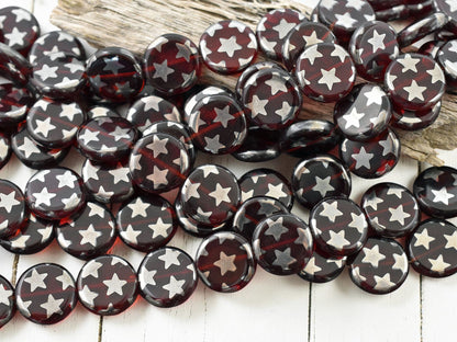 *15* 14mm Translucent Ruby Red Star Coin Beads