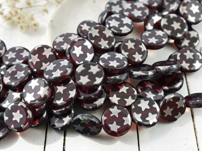 *15* 14mm Translucent Ruby Red Star Coin Beads