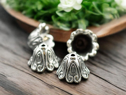 *20* 11x15mm Antique Silver Ornate Bead Caps