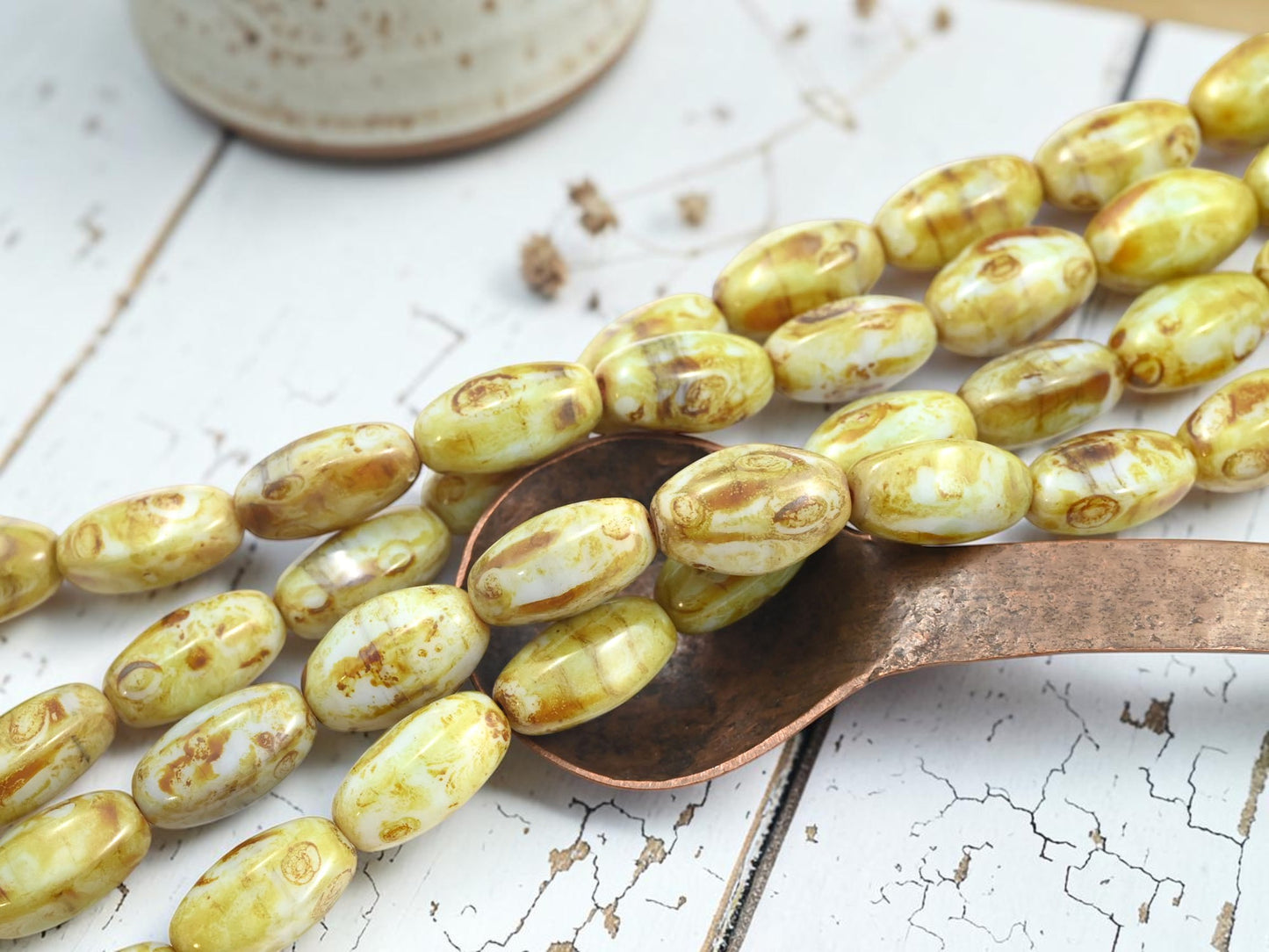 *10* 20x11mm Albaster Travertine Wedged Oval Beads