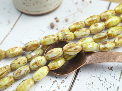 *10* 20x11mm Albaster Travertine Wedged Oval Beads