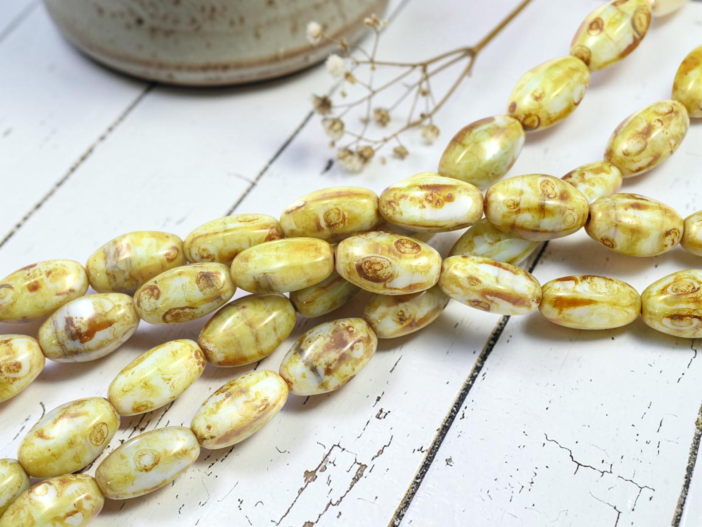 *10* 20x11mm Albaster Travertine Wedged Oval Beads