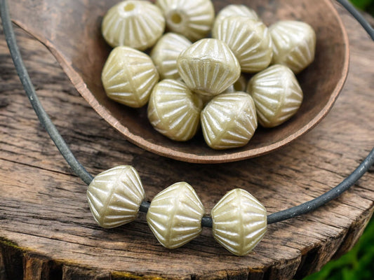 *15* 9mm Antique Silver Washed Opaque Ivory Large Hole Bicone Beads